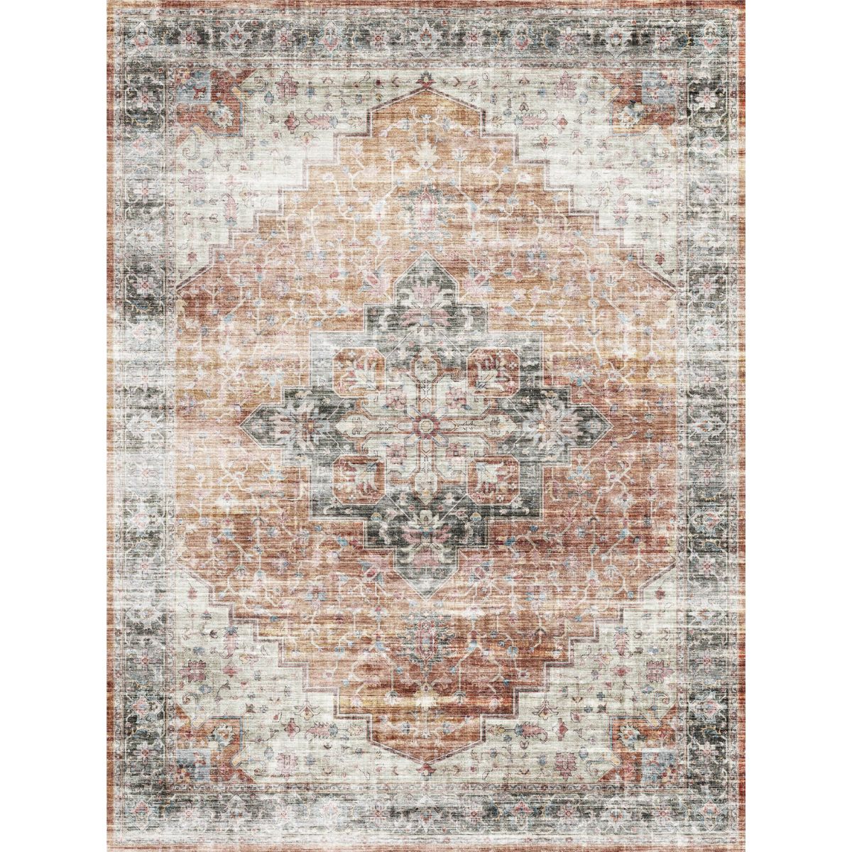 Tapis Echo – Orange Brûlé, Noir & Rose - Les Trouvailles de JustinerugsartiplantoMachine Washable9’x12’