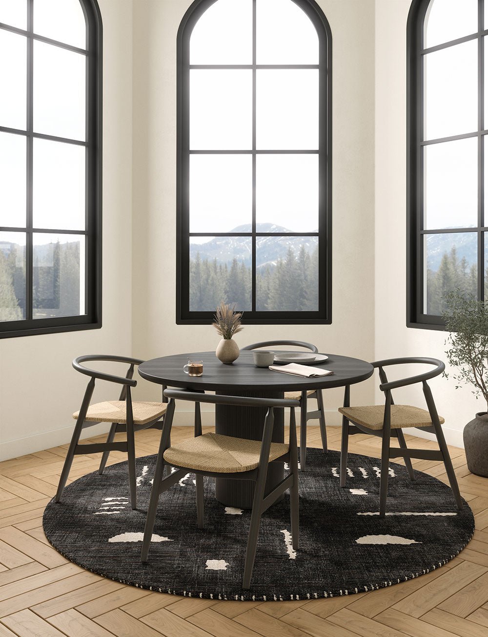 Tapis Jama Noir & Ivoire | Design Scandinave Moderne - Les Trouvailles de JustinerugsartiplantoMachine Washable5’ Round