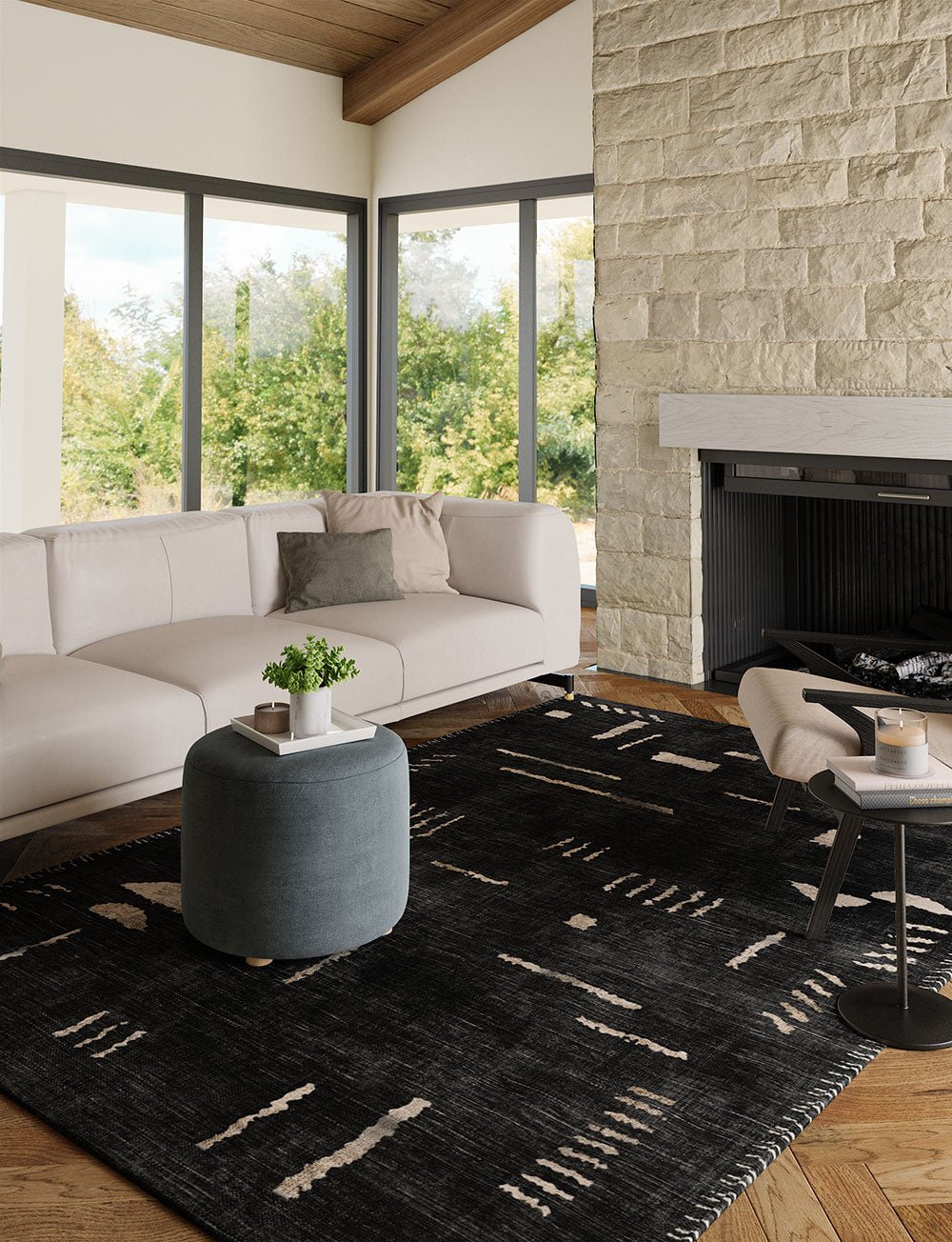 Tapis Jama Noir & Ivoire | Design Scandinave Moderne - Les Trouvailles de JustinerugsartiplantoMachine Washable6'x9'