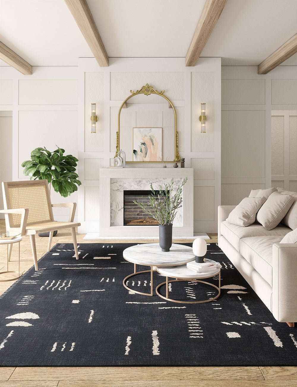 Tapis Jama Noir & Ivoire | Design Scandinave Moderne - Les Trouvailles de JustinerugsartiplantoMachine Washable8'x10'