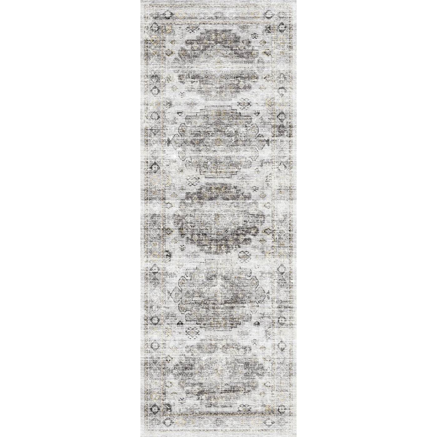 Tapis Kyra argent, gris et blanc | Motif d’inspiration persane - Les Trouvailles de JustinerugsartiplantoMachine Washable2.5'x7'
