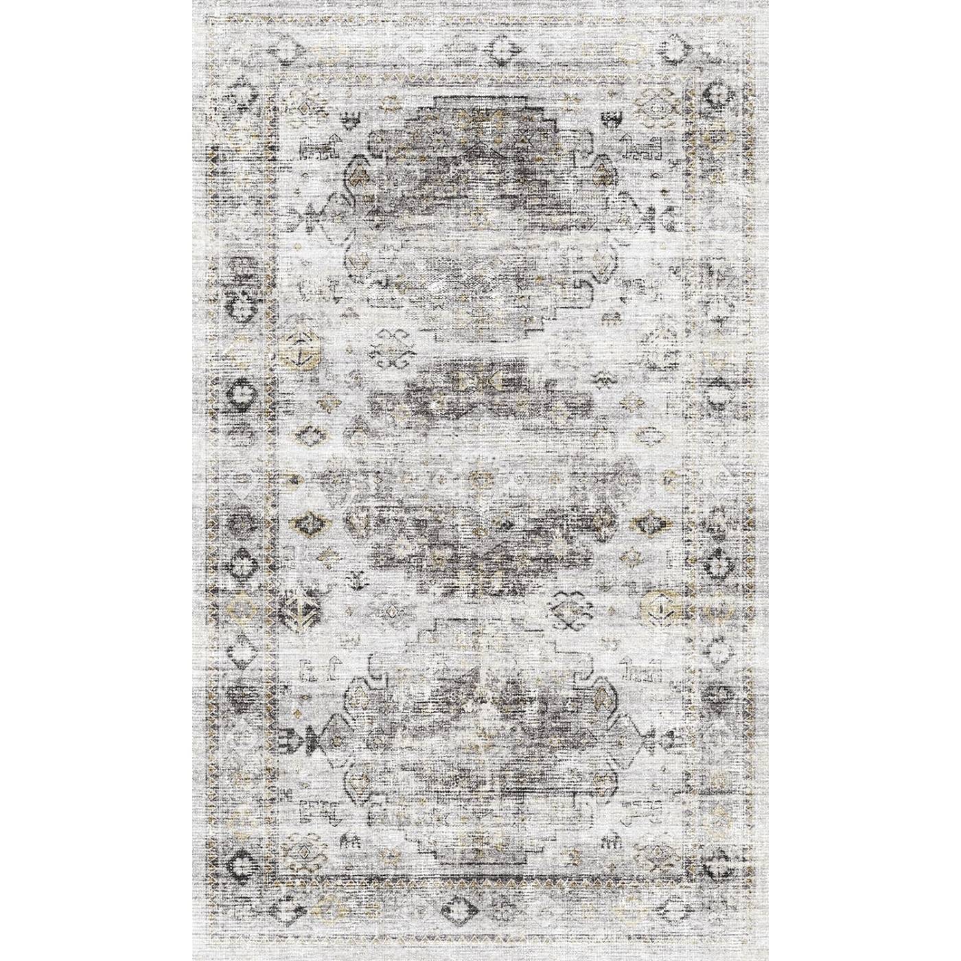 Tapis Kyra argent, gris et blanc | Motif d’inspiration persane - Les Trouvailles de JustinerugsartiplantoMachine Washable3’x5’