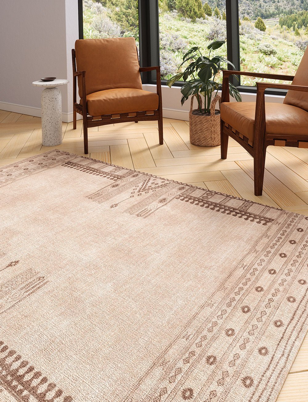 Tapis Mazela beige naturel & brun | Inspiration persane minimaliste - Les Trouvailles de JustinerugsartiplantoMachine Washable5'x7'