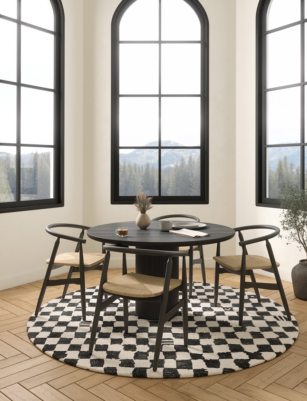 Tapis Metro – Carreaux Noir & Blanc - Les Trouvailles de JustinerugsartiplantoMachine Washable5’ Round