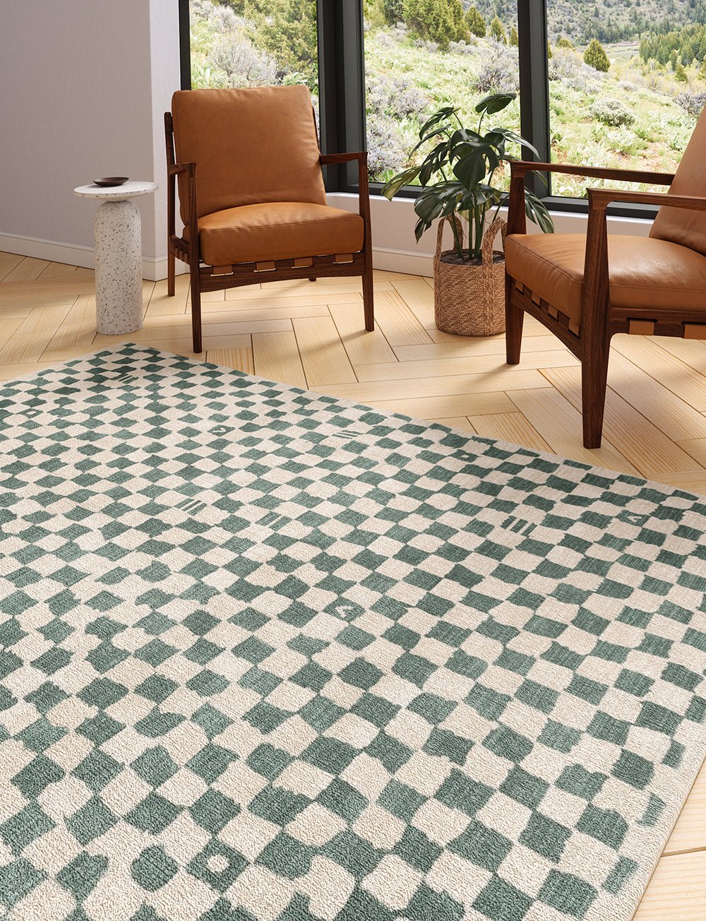 Tapis Metro Vert Ardoise & Blanc | Motif Marocain à Carreaux - Les Trouvailles de JustinerugsartiplantoMachine Washable5'x7'