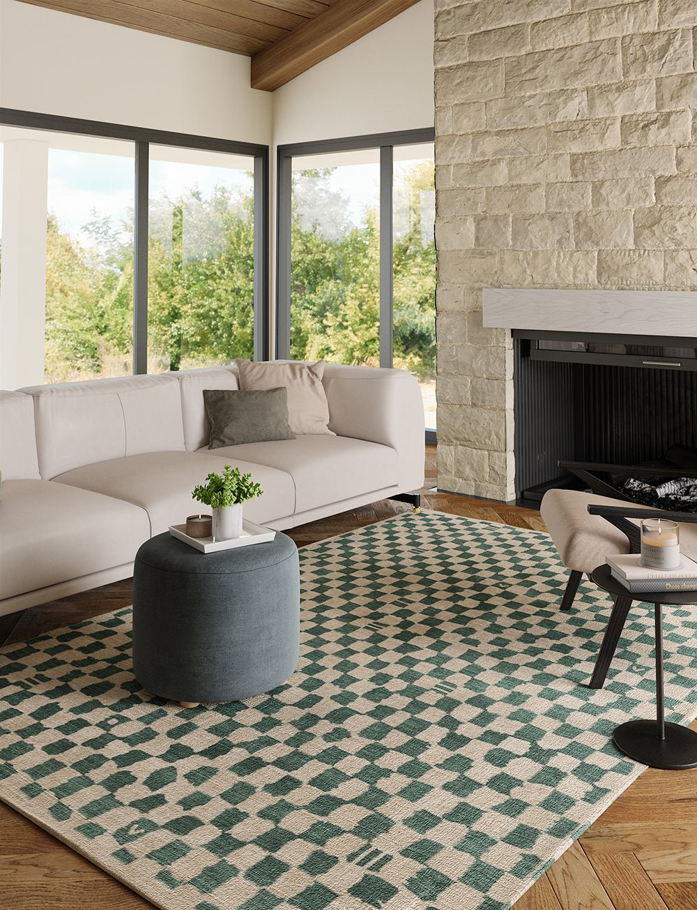 Tapis Metro Vert Ardoise & Blanc | Motif Marocain à Carreaux - Les Trouvailles de JustinerugsartiplantoMachine Washable6'x9'