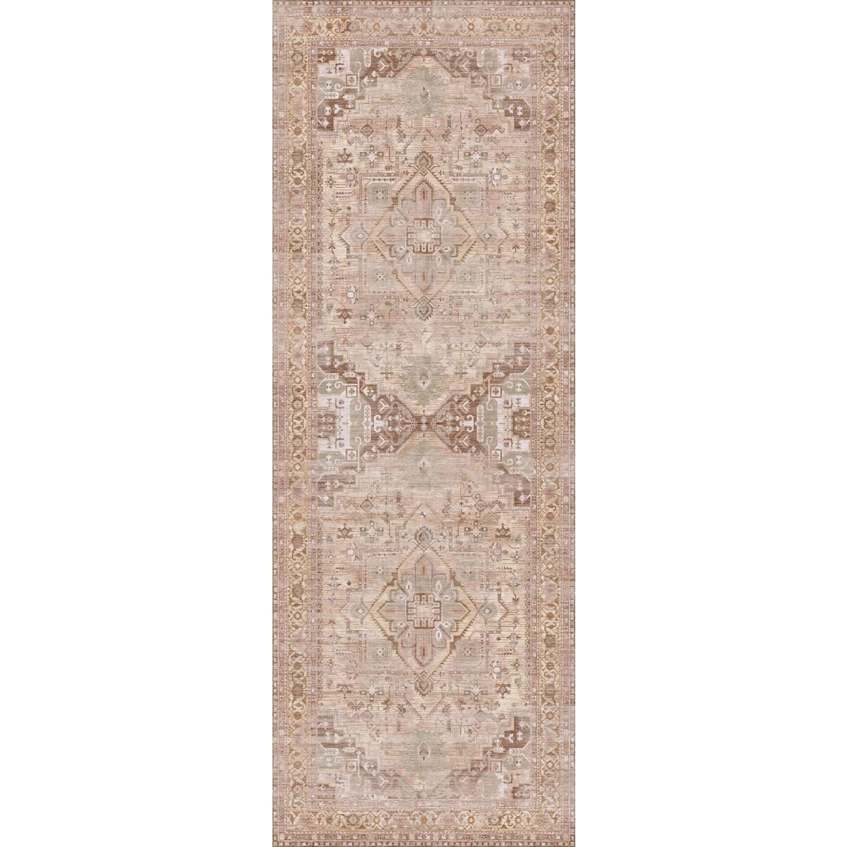 Tapis Ozana Naturel | Motif Persan Beige, Jaune & Vert Menthe - Les Trouvailles de JustinerugsartiplantoMachine Washable2.5'x7'