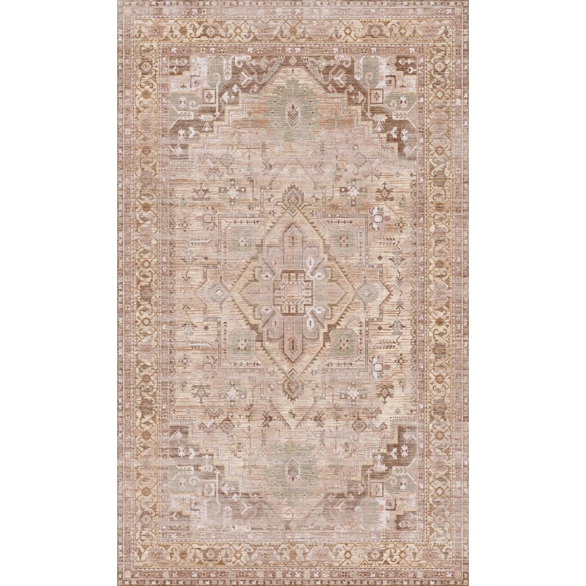 Tapis Ozana Naturel | Motif Persan Beige, Jaune & Vert Menthe - Les Trouvailles de JustinerugsartiplantoMachine Washable3’x5’