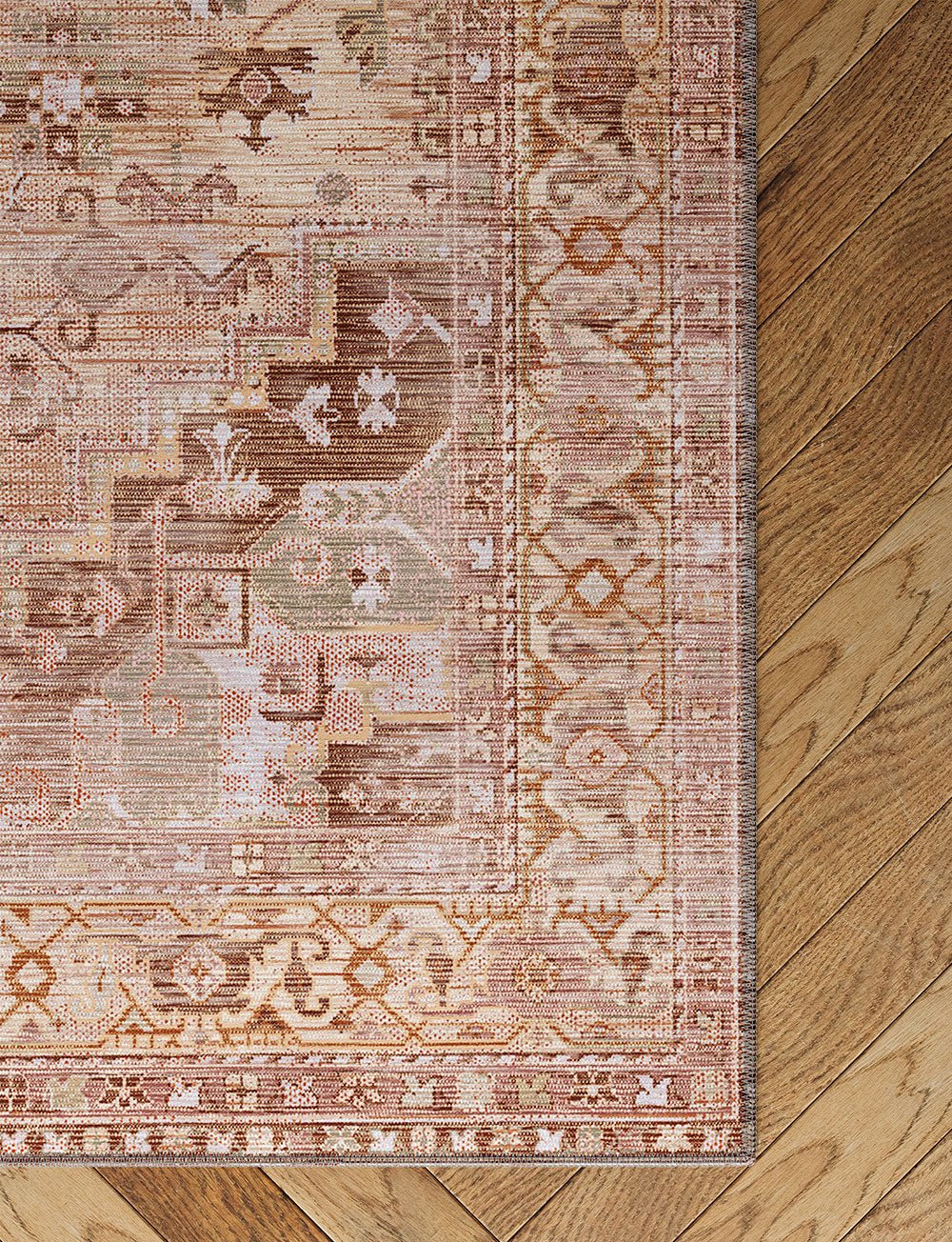 Tapis Ozana Naturel | Motif Persan Beige, Jaune & Vert Menthe - Les Trouvailles de JustinerugsartiplantoMachine Washable6'x9'