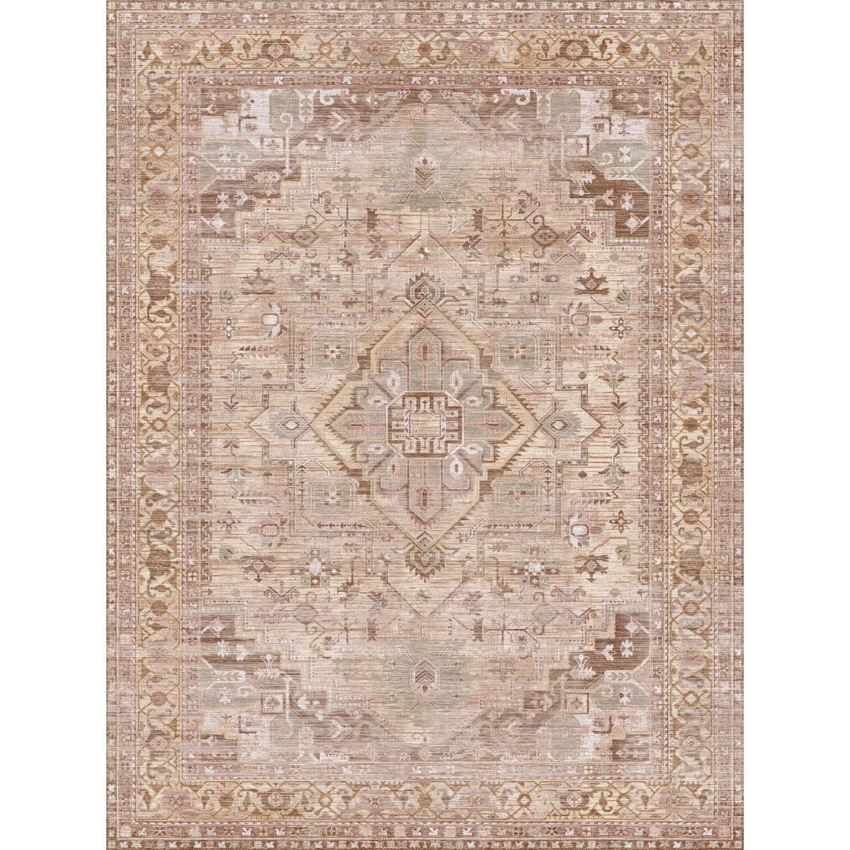 Tapis Ozana Naturel | Motif Persan Beige, Jaune & Vert Menthe - Les Trouvailles de JustinerugsartiplantoMachine Washable9’x12’