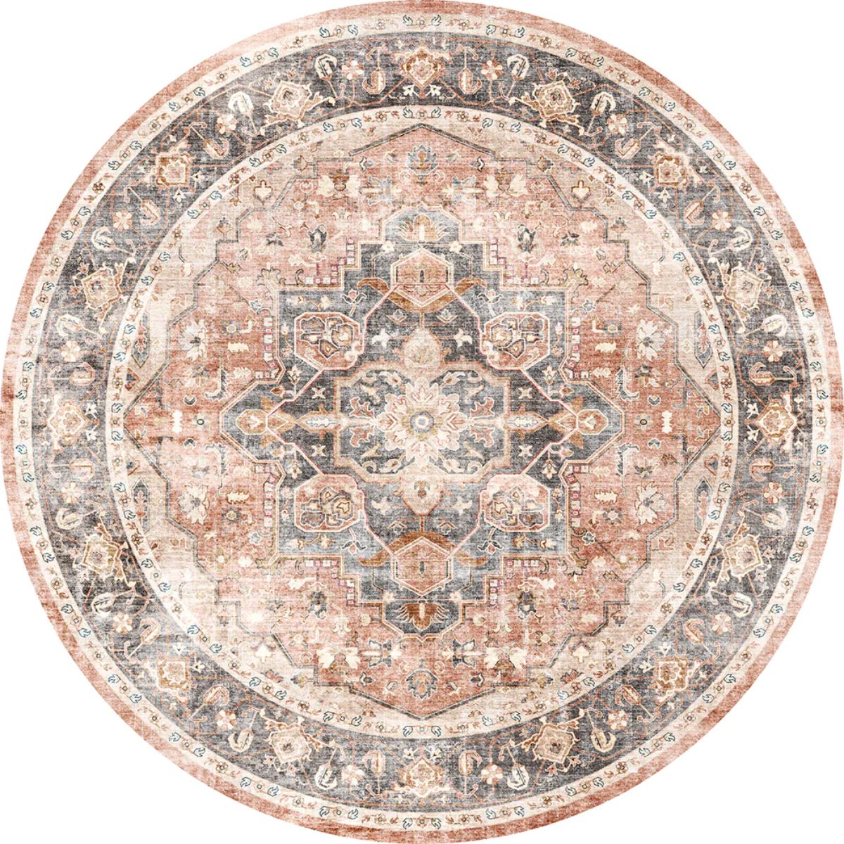 Tapis Riverra – Terracotta Noir - Les Trouvailles de JustinerugsartiplantoMachine Washable5’ Round
