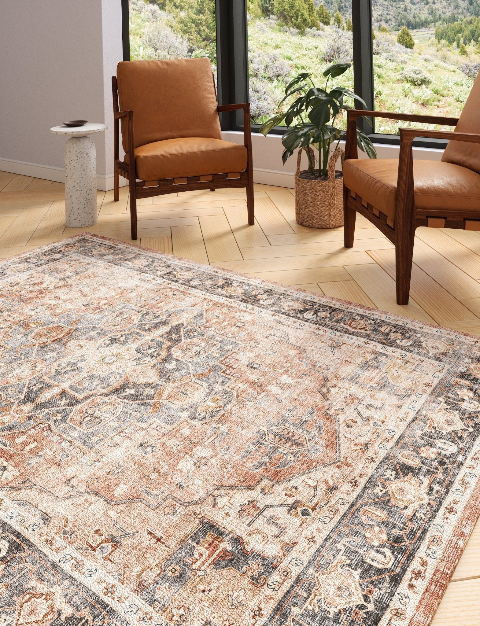 Tapis Riverra – Terracotta Noir - Les Trouvailles de JustinerugsartiplantoMachine Washable8' Round