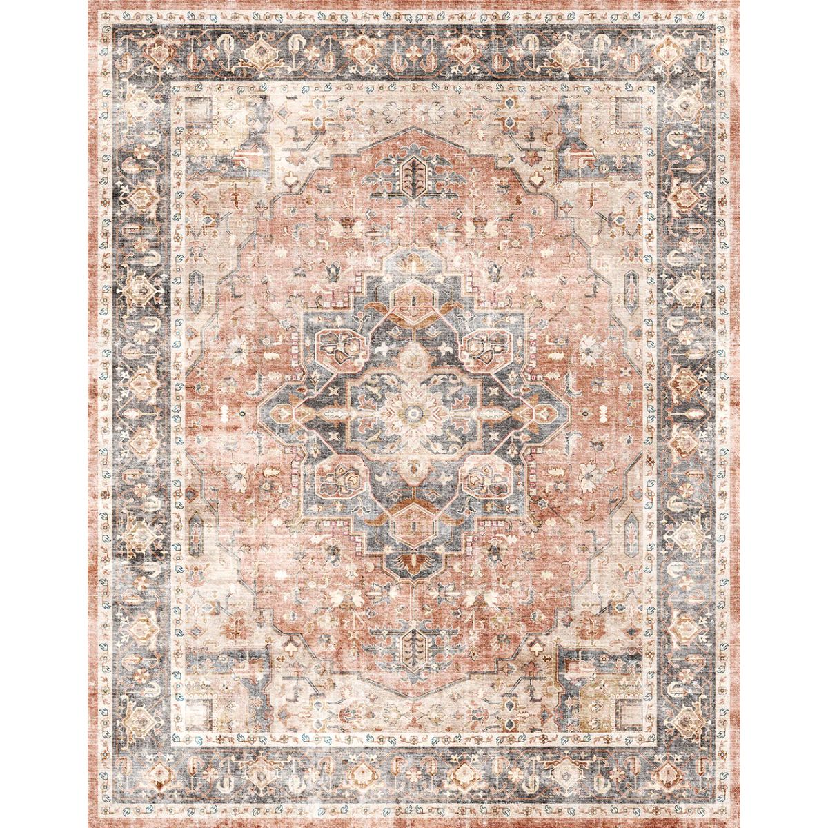 Tapis Riverra – Terracotta Noir - Les Trouvailles de JustinerugsartiplantoMachine Washable8'x10'