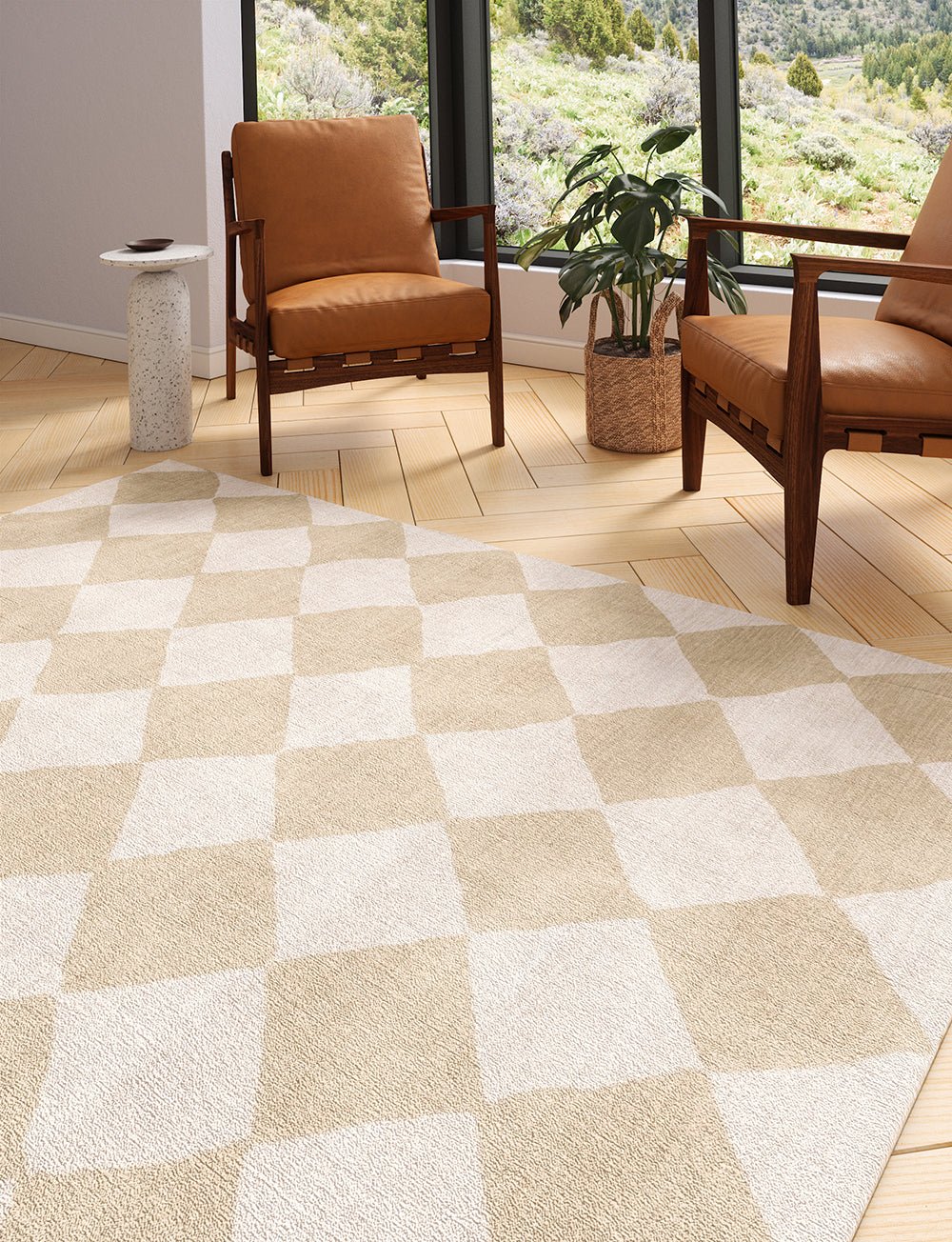 Tapis Trestres Naturel & Ivoire | Motif Marocain à Carreaux - Les Trouvailles de JustinerugsartiplantoMachine Washable5'x7'