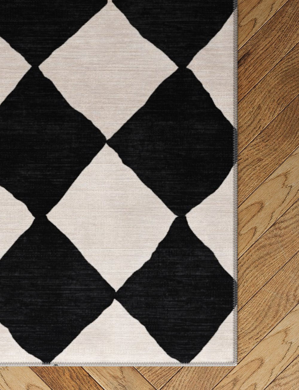 Tapis Trestres Noir & Ivoire | Motif Marocain à Carreaux - Les Trouvailles de JustinerugsartiplantoMachine Washable2.5’x16’