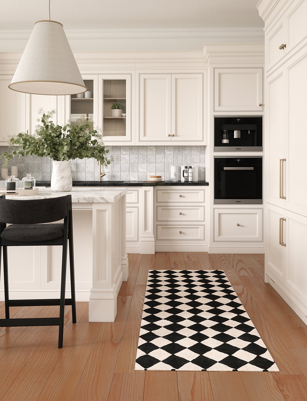 Tapis Trestres Noir & Ivoire | Motif Marocain à Carreaux - Les Trouvailles de JustinerugsartiplantoMachine Washable2.5'x7'