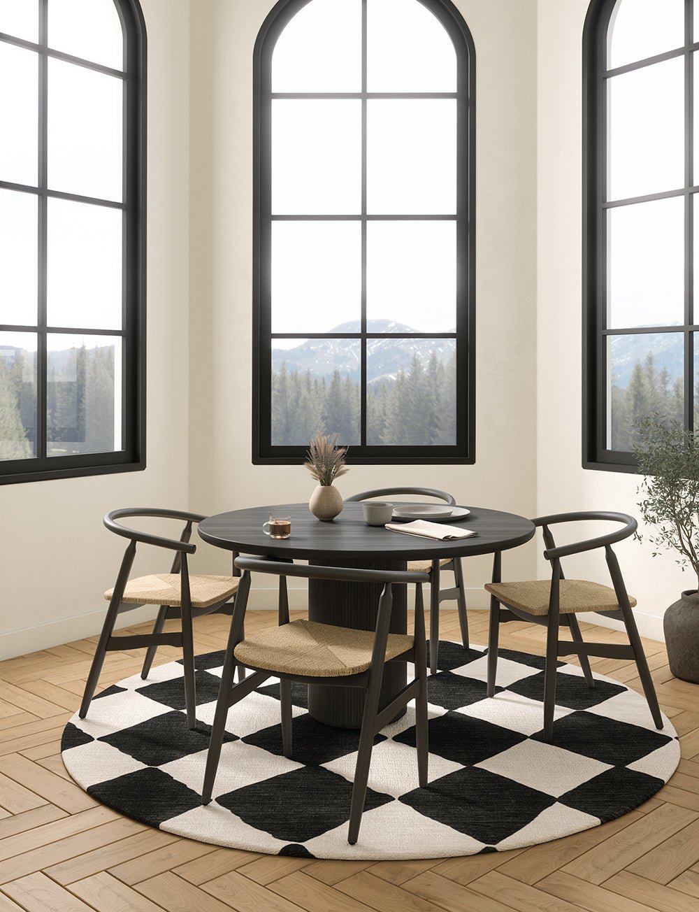 Tapis Trestres Noir & Ivoire | Motif Marocain à Carreaux - Les Trouvailles de JustinerugsartiplantoMachine Washable5’ Round