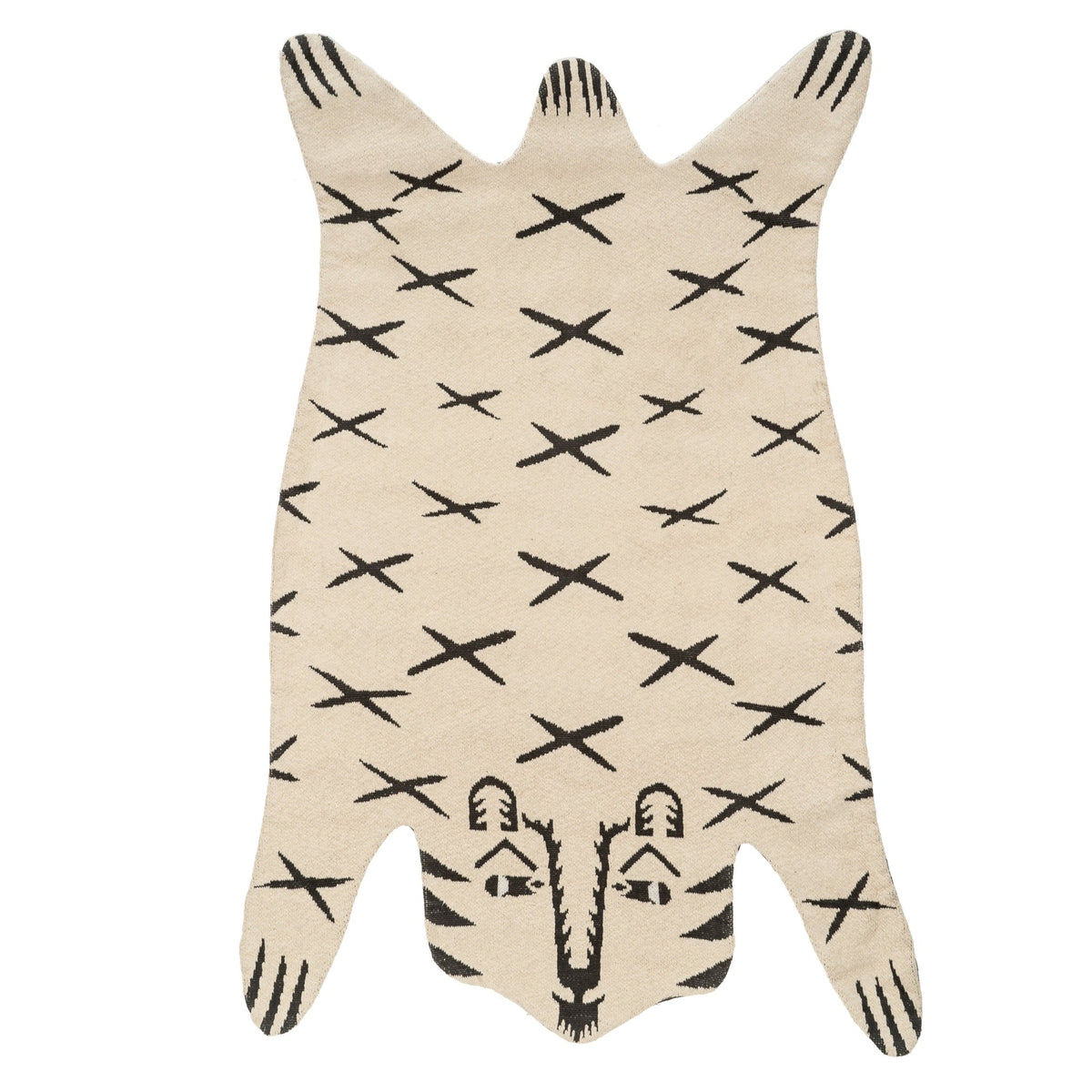 Tapis tricoté en coton en forme de tigre blanc, motifs croix et tête