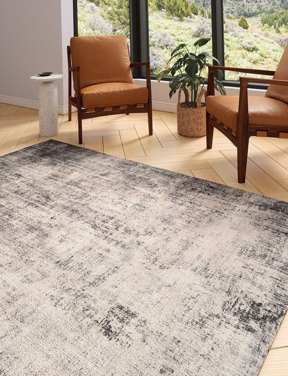 Tapis Willow Gris Foncé & Blanc | Motif Abstrait - Les Trouvailles de JustinerugsartiplantoMachine Washable5'x7'