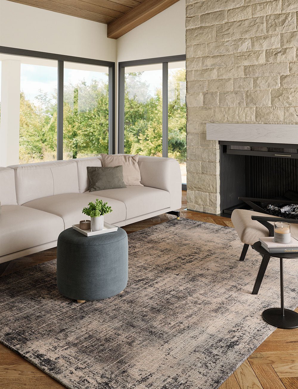 Tapis Willow Gris Foncé & Blanc | Motif Abstrait - Les Trouvailles de JustinerugsartiplantoMachine Washable6'x9'
