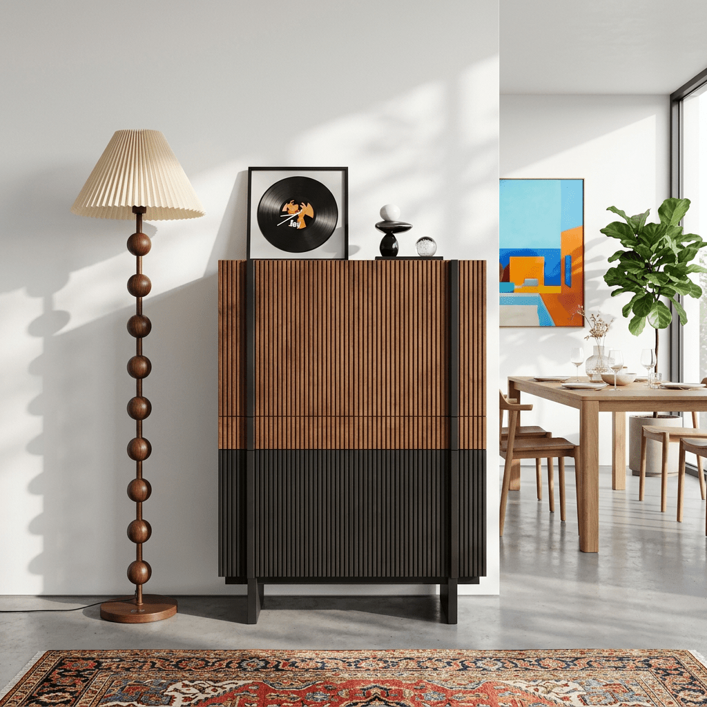 Buffet Girona en noyer et noir mat | Design contemporain texturé