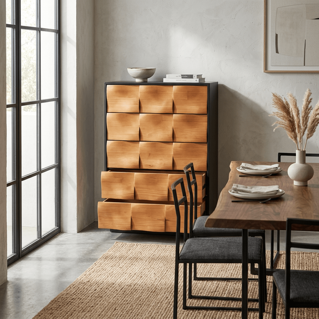 Commode Savannah 5 tiroirs en bois noyer | Style mid-century moderne | Fait main