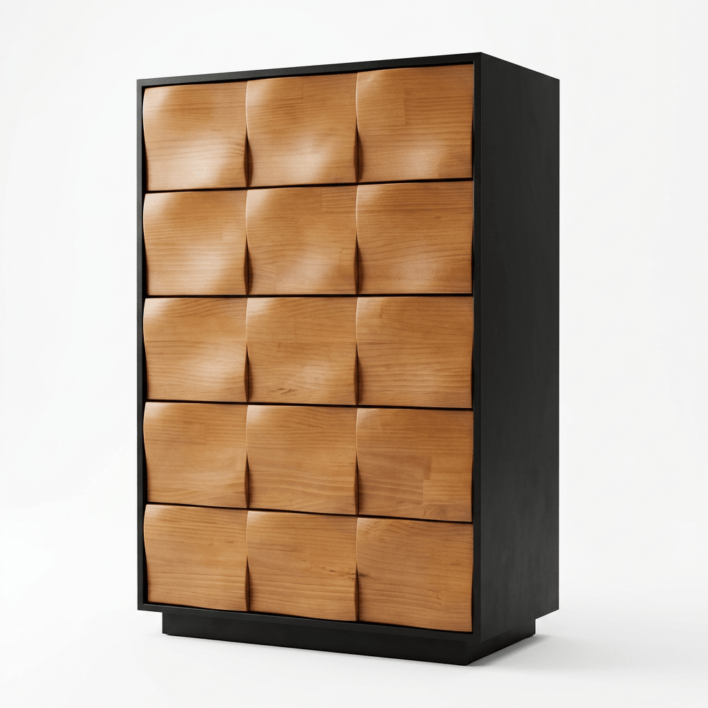 Commode Savannah 5 tiroirs en bois noyer | Style mid-century moderne | Fait main