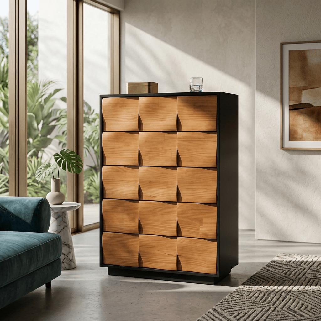 Commode Savannah 5 tiroirs en bois noyer | Style mid-century moderne | Fait main