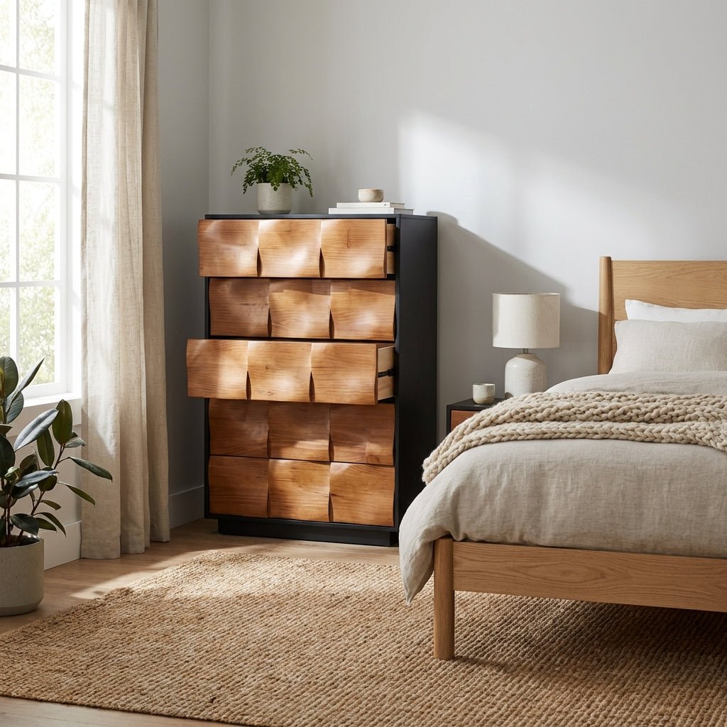 Commode Savannah 5 tiroirs en bois noyer | Style mid-century moderne | Fait main