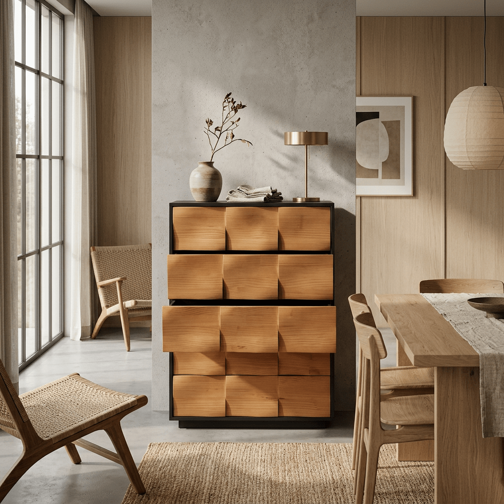 Commode Savannah 5 tiroirs en bois noyer | Style mid-century moderne | Fait main