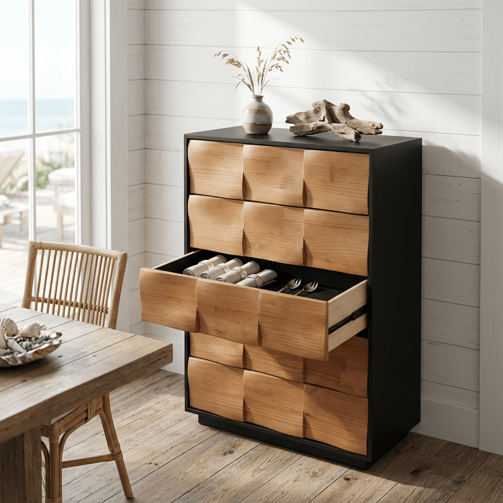 Commode Savannah 5 tiroirs en bois noyer | Style mid-century moderne | Fait main