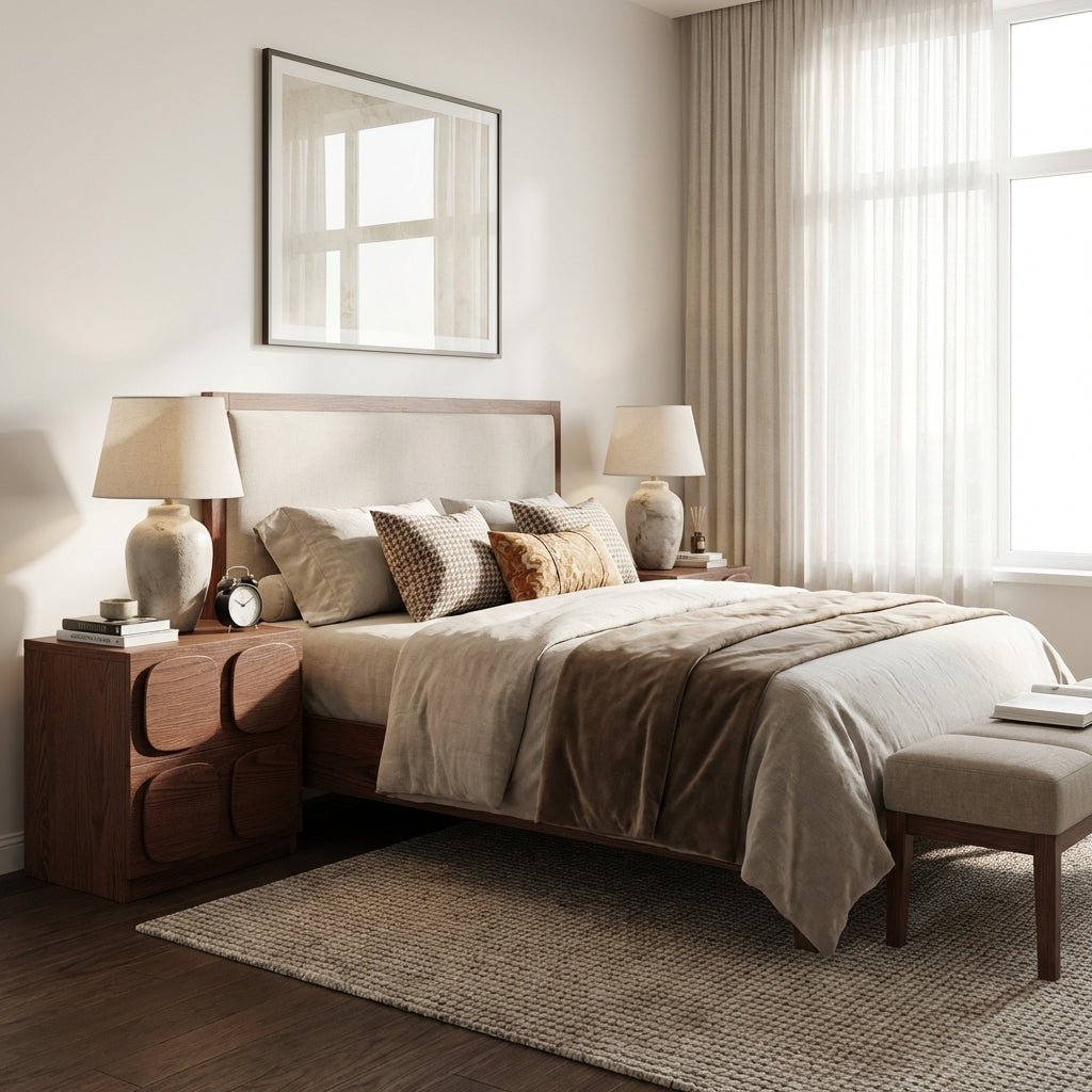 Table de chevet St. Stephen | Chêne massif teinté | Design géométrique