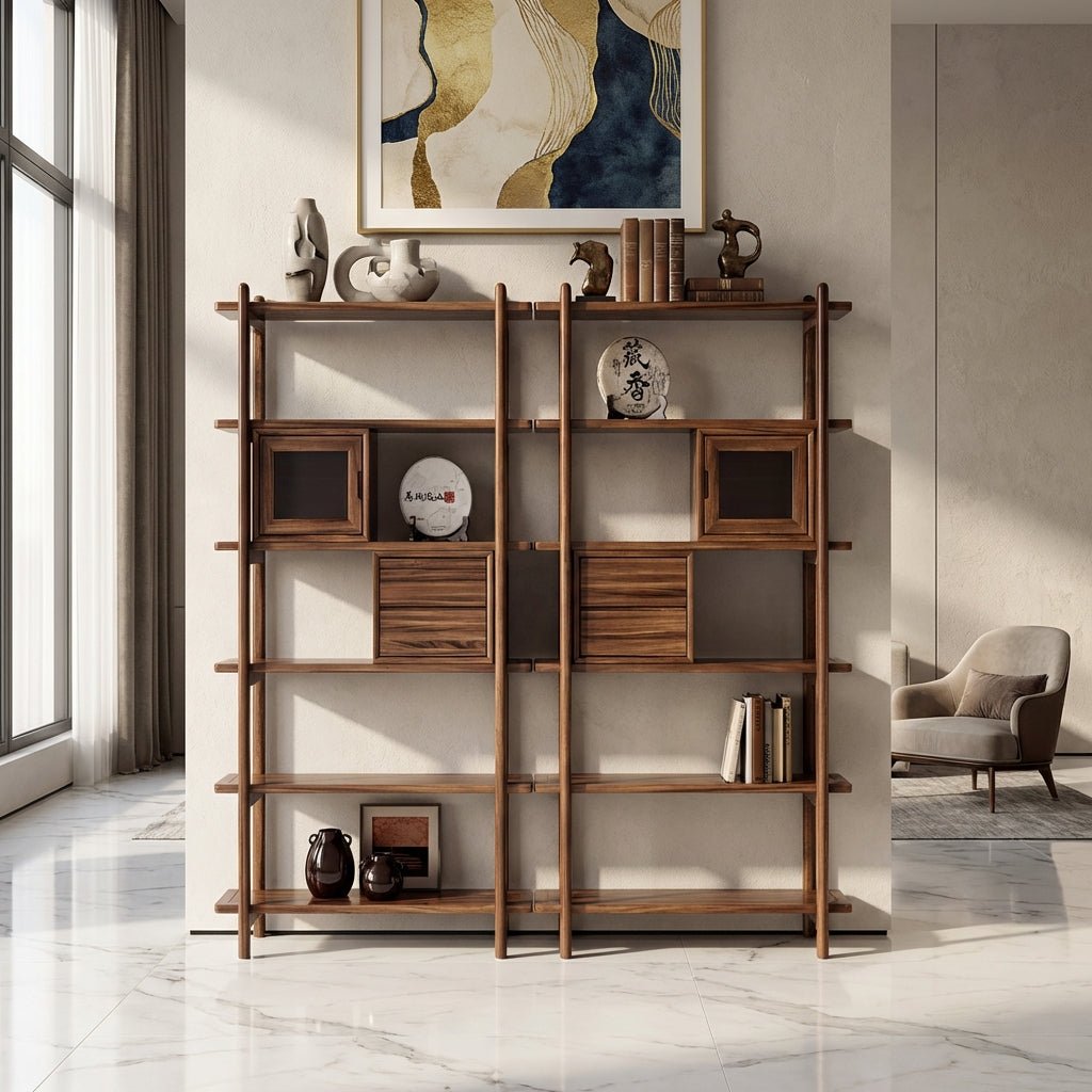 Thessaloniki Black Walnut Bookshelf | Elegant Glass Doors | Handcrafted