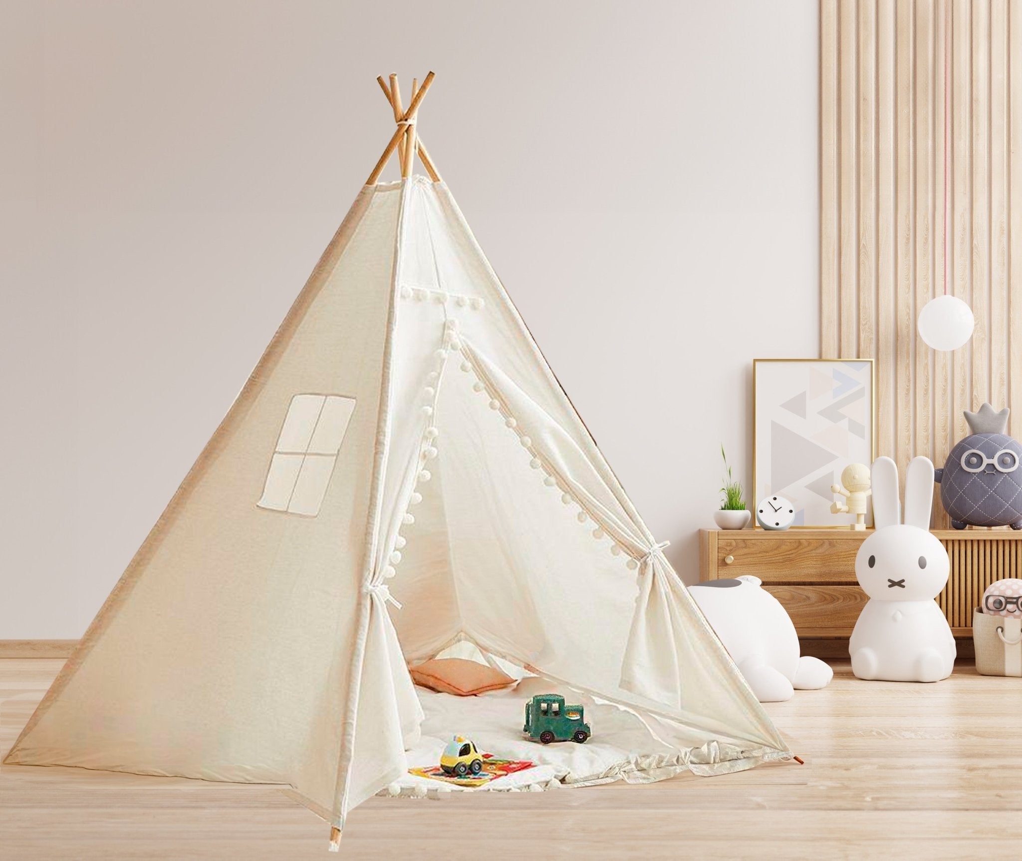 Tipi pour enfants pliable avec lumières | Greenwalnut | Coton - Les Trouvailles de JustineNursery DecorGreen Walnut Inc.