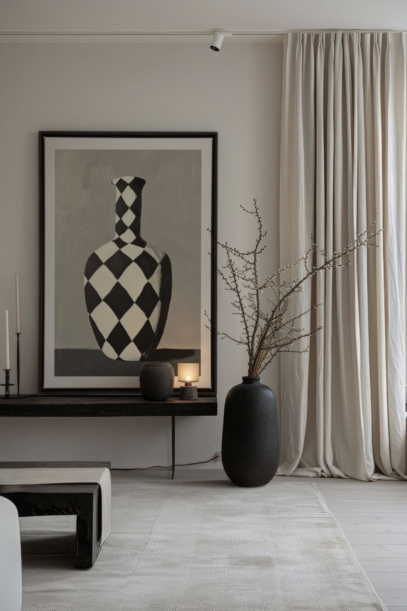 VASE EN DAMIER, Oeuvre sur toile étirée - Les Trouvailles de JustinecanvasOleka Canvas12x16Noir