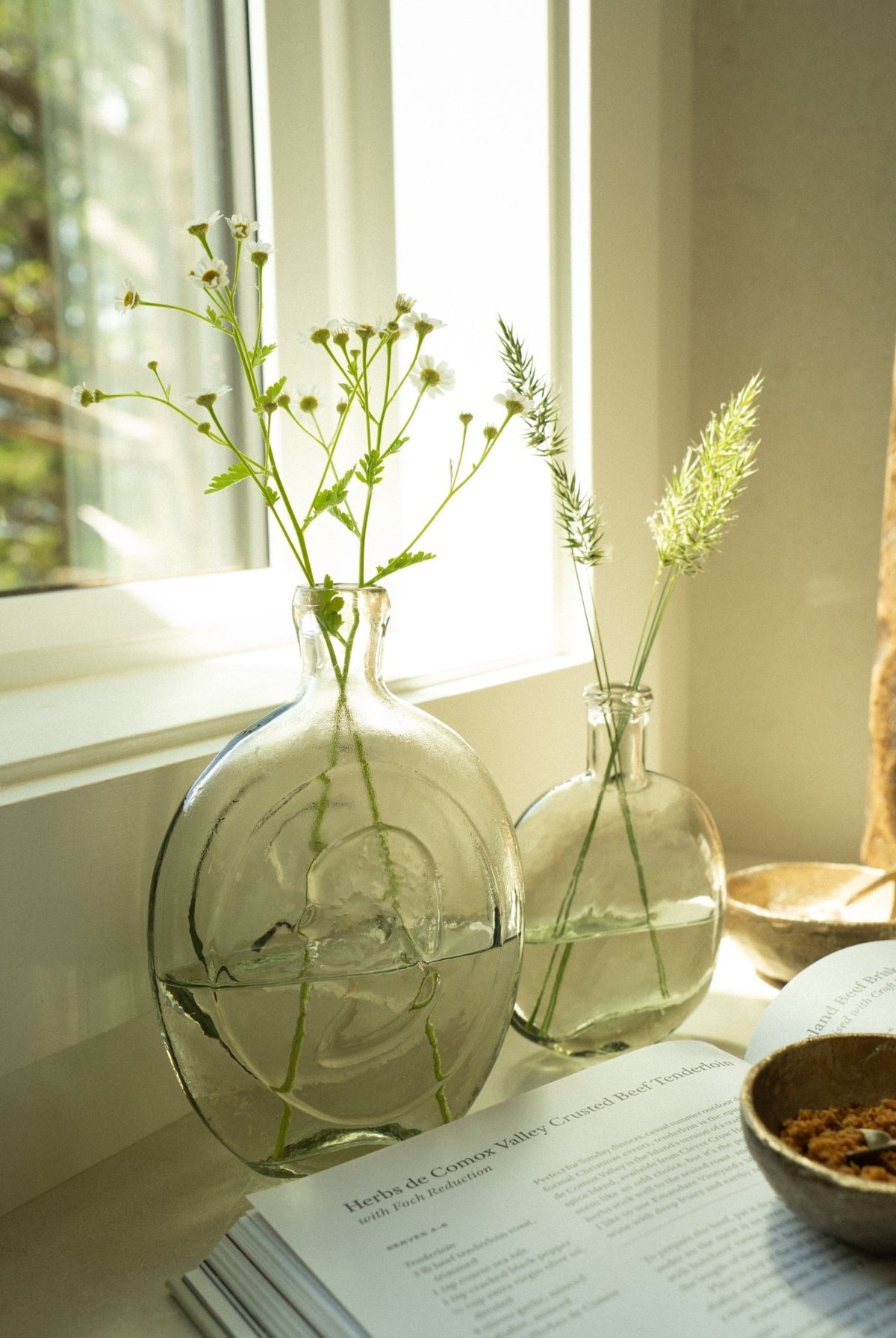 Vases décoratifs en verre recyclé, flacons transparents à tons vert clair, grand format