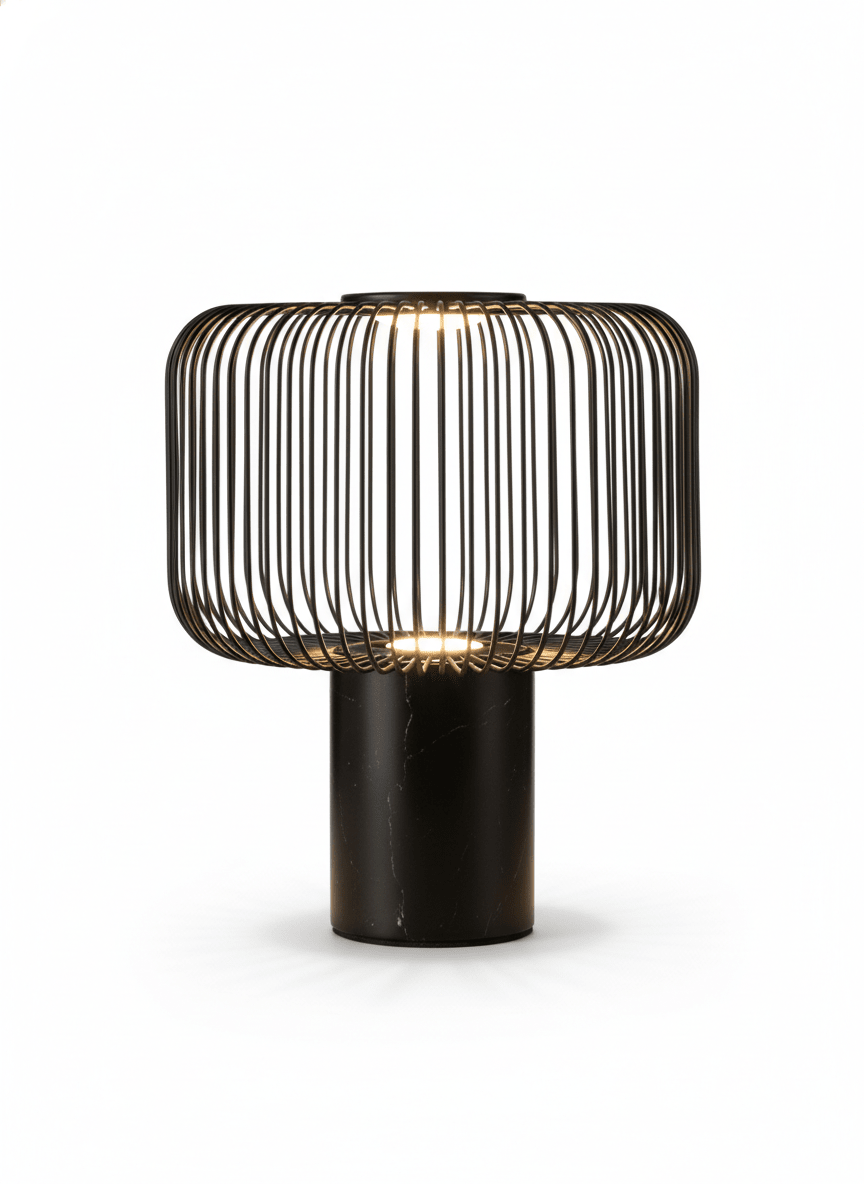 Lampe de bureau industrielle Veridian | Base en marbre poli | Design cage métallique noir mat