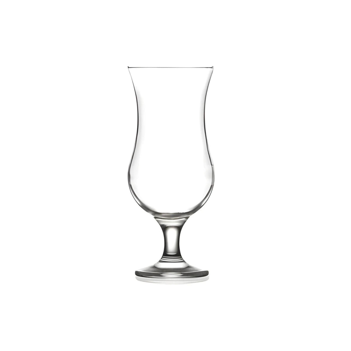 Verre à cocktail hurricane transparent, forme évasée, pied fin.