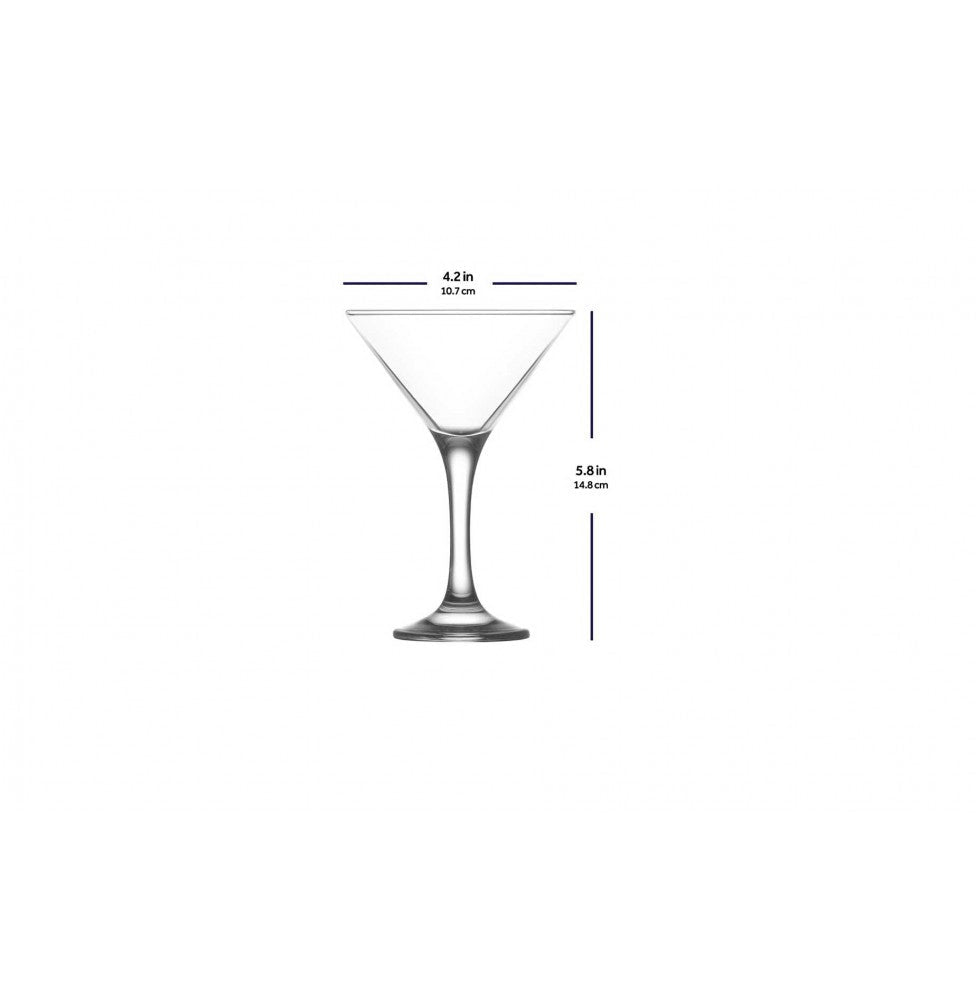 Verre à martini transparent, pied noir, dimensions 10,7 × 14,8 cm